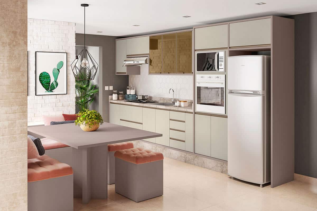 Cozinha planejada pequena com forno e microondas embutidos