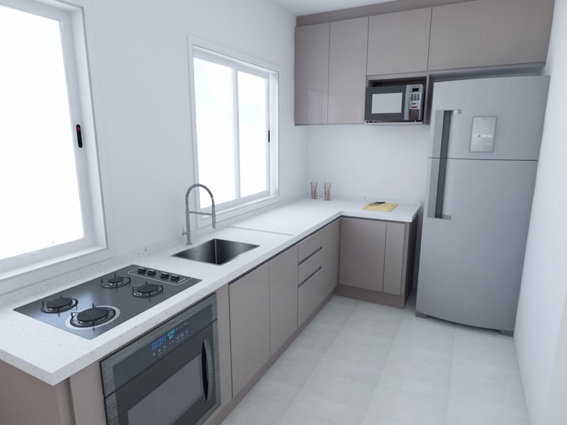 Cozinha planejada pequena em L com janela