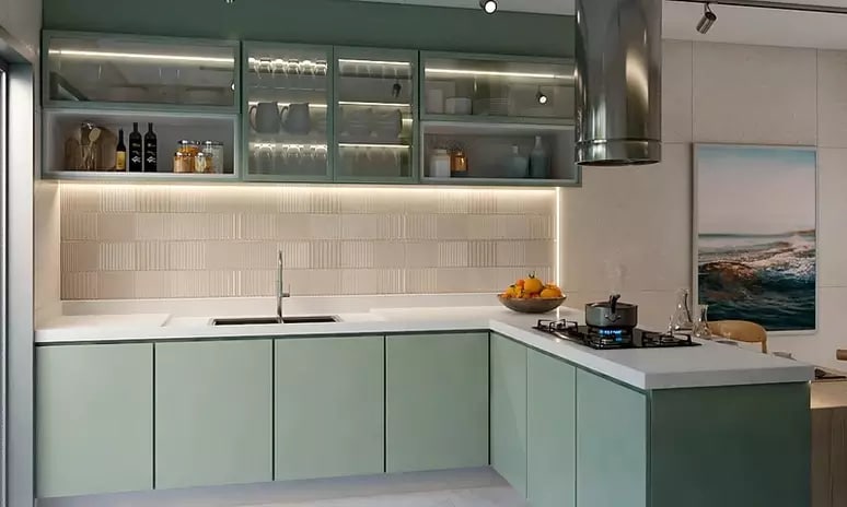 Cozinha em L funcional e elegante