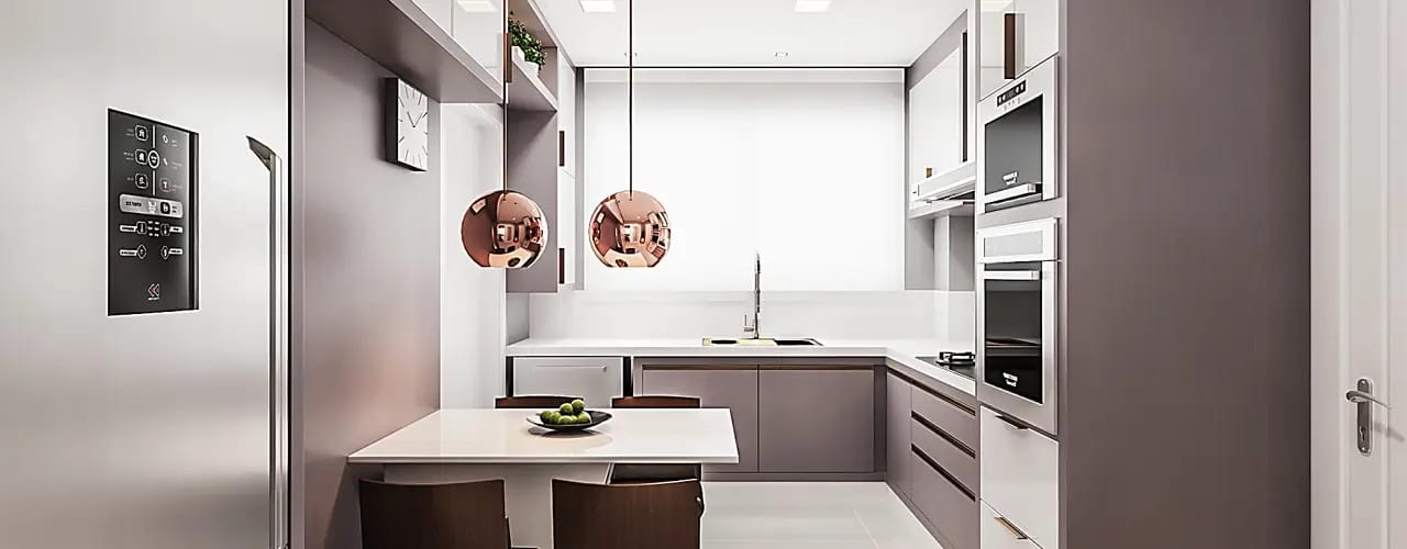 Cozinha planejada em L minimalista