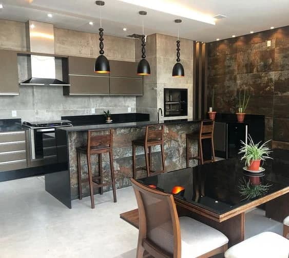 Cozinha com ilha e churrasqueira