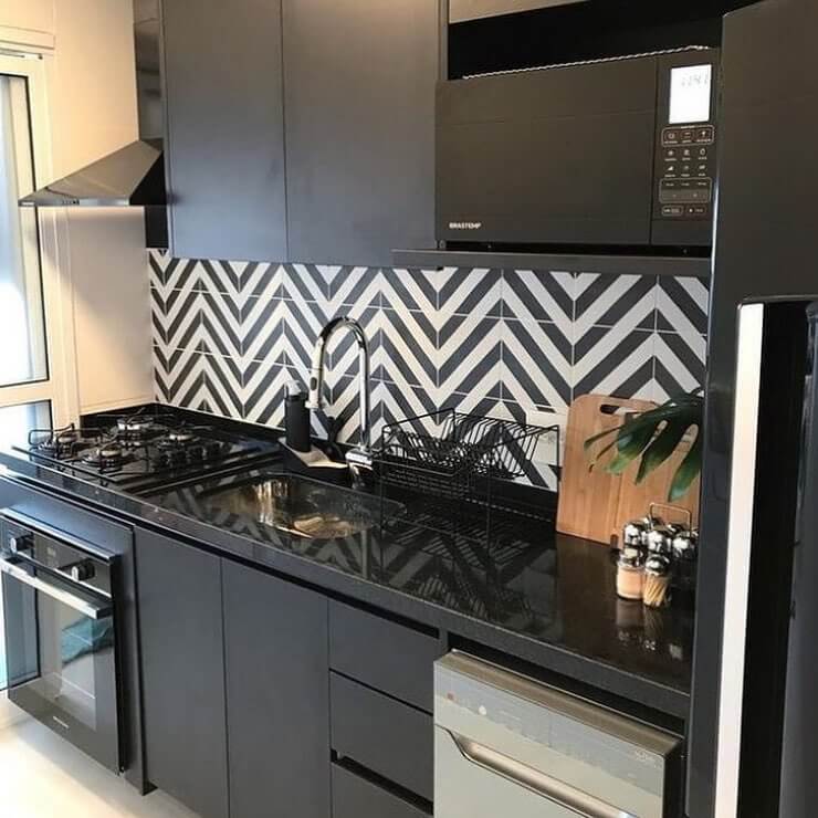 Cozinha Apartamento Preta e branca